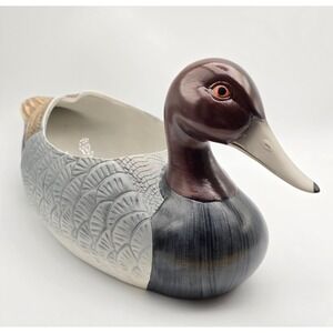 Vintage Ceramic Duck Decoy Planter Bowl Waterfowl Decor Rustic Cottageore 90s